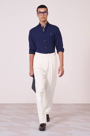 S & N By Shantnu Nikhil Navy Shirt With Metallic Adamas Detailing 