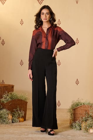 S & N By Shantnu Nikhil Rust Silk Sartorial Shirt 