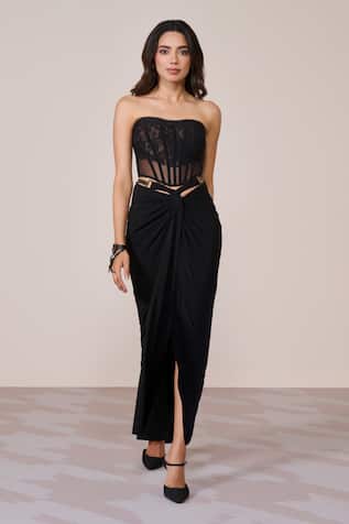 S & N By Shantnu Nikhil Black Lace Mesh Corset Top 