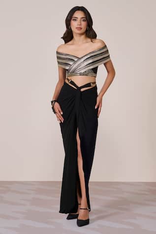 S & N By Shantnu Nikhil Off-Shoulder Draped Top  