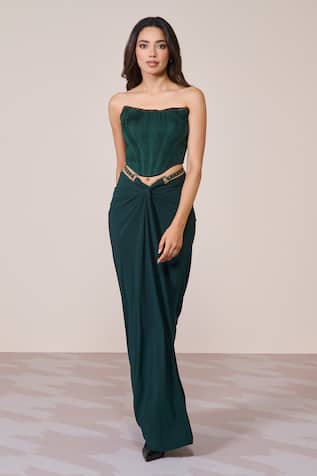 S & N By Shantnu Nikhil Emerald Twisted Drape Skirt 