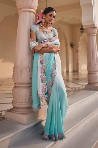 Nea By Nikita Tiwari Neeraja Metallic Sea Green Saree Set 
