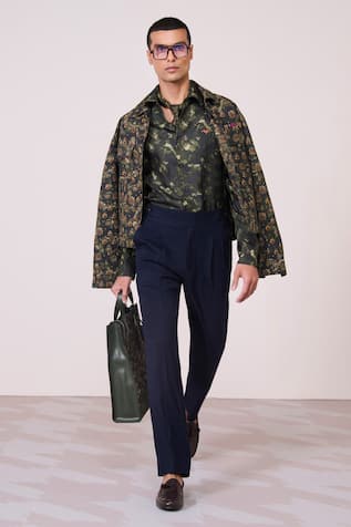 S & N By Shantnu Nikhil Camo Printed Silk Twill Shirt 