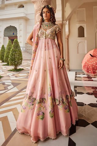 Nea By Nikita Tiwari Metallic Blush Pink Overlay Set 