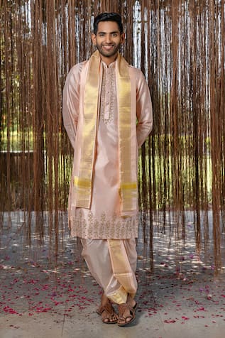 Hilo Design Light Pink Kanjivaram Embroidered Set 