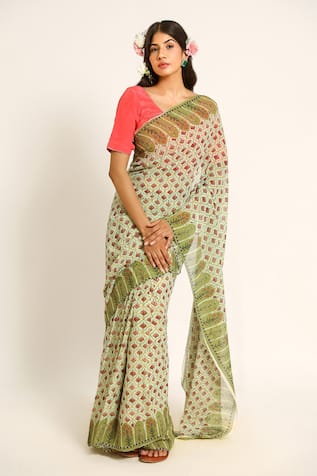 Ruar India Floral Print Chiffon Saree Set 