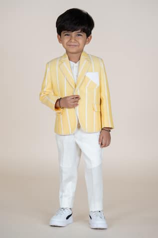 Little Boys Closet Yellow Striped Blazer & Pant Set 