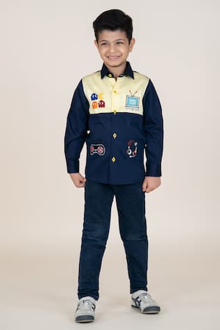 Little Boys Closet Blue & Yellow Designer Shirt 