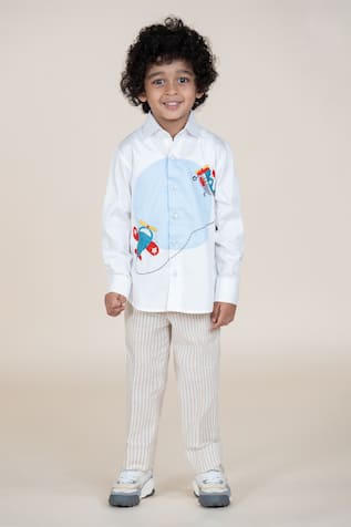 Little Boys Closet Designer White Cotton Satin Shirt 