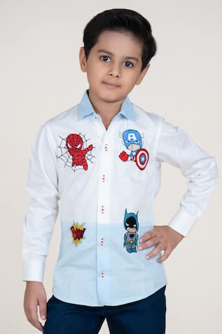 Little Boys Closet White Cotton Satin Superhero Shirt 