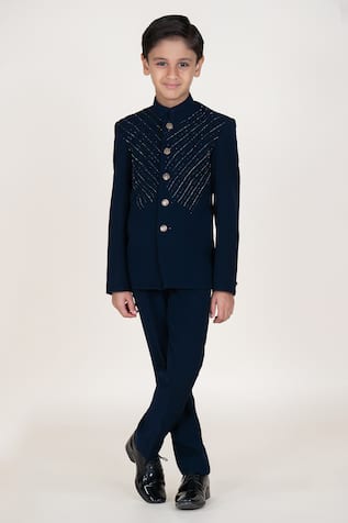 Little Boys Closet Designer Blue Bandhgala & Pant Set 