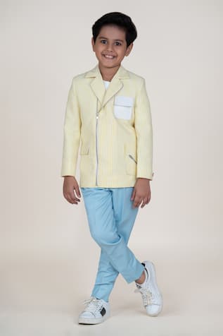 Little Boys Closet Yellow Striped Blazer & Pant Set 