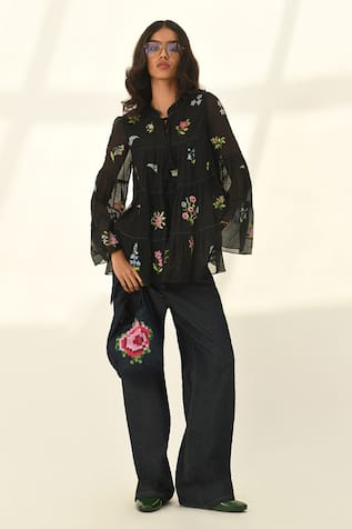 Payal Pratap Baccara Tiered Embroidery Top 