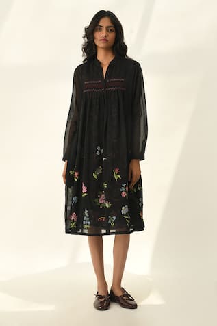 Payal Pratap Black Cross-Stitch Embroidered Tunic Dress 