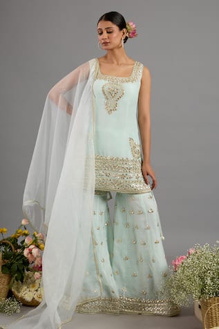 Saina Kapoor Mint Green Embellished Kurta Gharara Set 