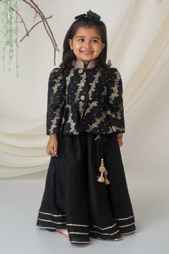 Label Neeti Floral Stripe Woven Peplum Blouse With Lehenga 