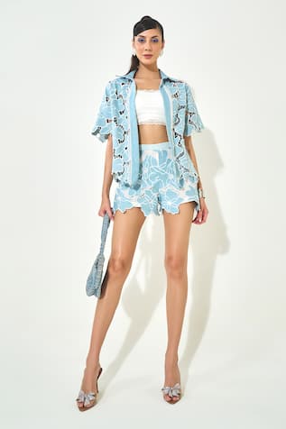 Qala Clothing Light Blue Embroidered Cutwork Co-ord Set 