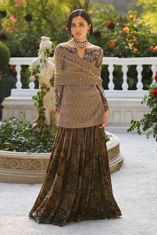 Supria Munjal Sand Gold Embroidered Kurta Sharara Set 