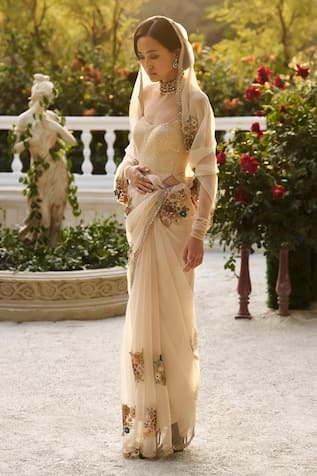 Ivory Embellished Designer Saree Set 