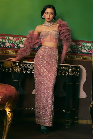 Supria Munjal Purple Tulle Bolero Skirt & Blouse Set 