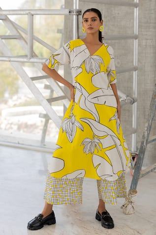 Silai Studio Plantain Orchard Kurta & Checks Palazzo Set 