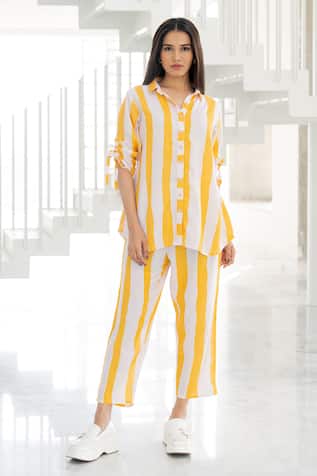 Silai Studio Yellow Striped Co-ord Pant Set 
