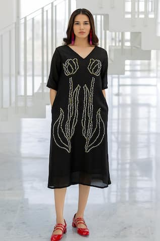 Silai Studio Shadow Tulips Black Dress 