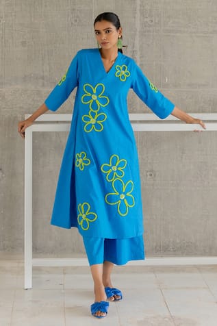 Silai Studio Seafoam Floral Embroidery Kurta Set 