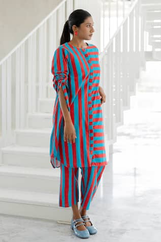Silai Studio Poppy and Blue Stripe Tunic Set 
