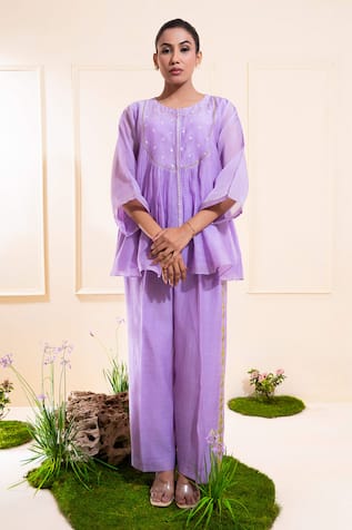 The White Tree Studio Lilac Front Gathers Chanderi Pant Co-ord Set 