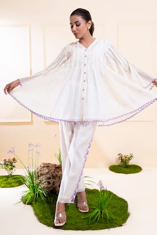 The White Tree Studio Off-white Smocking Chanderi Co-ord Set 