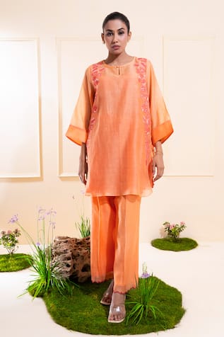 The White Tree Studio Peach Two Tone Chanderi Co-ord Set 