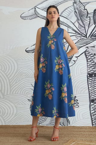 Shivani Bhargava Digital Print V-Neck Long Dress 