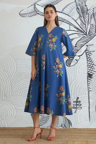 Shivani Bhargava Digital Print V-Neck Long Dress 