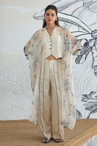 Shivani Bhargava Jungle Print Cape With Waistcoat & Pants 