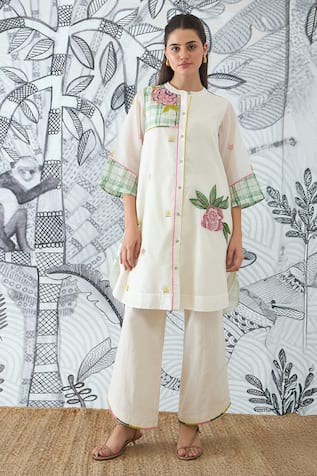 Shivani Bhargava Green Check Embroidery Tunic & Pant Set 