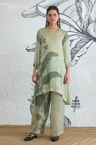 Shivani Bhargava Green Texture High Low Tunic 