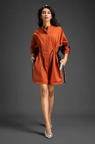 Deepika Arora Designer Orange Cotton Playsuit 