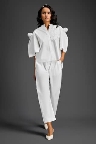 Deepika Arora Designer White Cotton Shirt & Pant Set 
