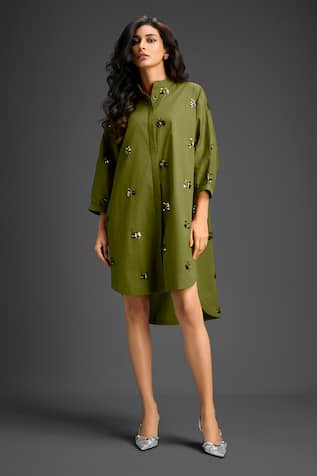 Deepika Arora Designer Green Cotton Dress 