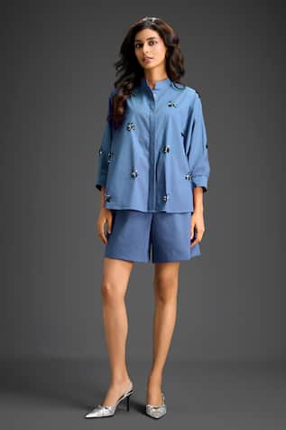 Deepika Arora Designer Blue Embroidered Shirt & Shorts Set 