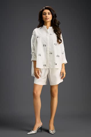 Deepika Arora Designer White Embroidered Shirt & Shorts Set 