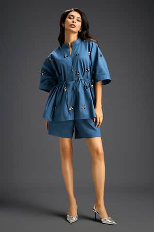 Deepika Arora Designer Blue Shirt & Shorts Set 