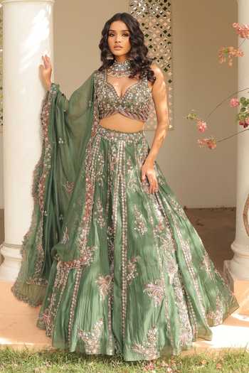 Label Astha Chhabra Designer Jade Green Lehenga Set 