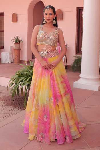 Label Astha Chhabra Designer Mixed Embroidered Lehenga Set 