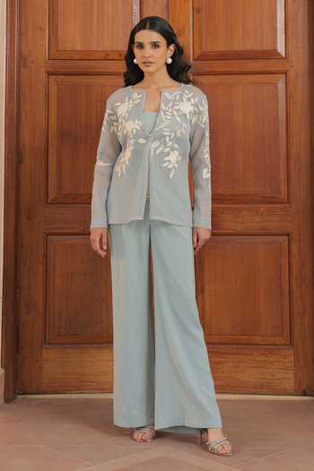 Label Astha Chhabra Aqua Blue Embroidered Jacket & Pant Set 