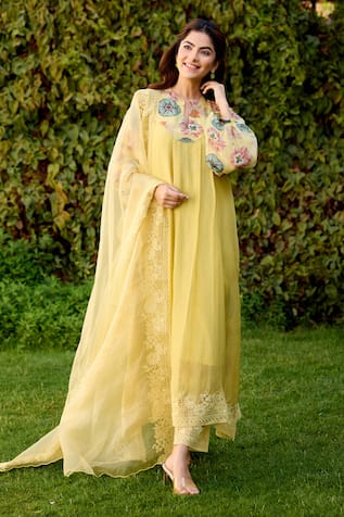 Naaz By Noor Light Yellow Printed Kurta Set 