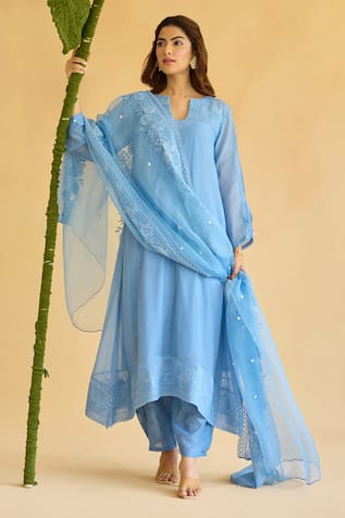 Naaz By Noor Blue Chanderi Kurta Set  