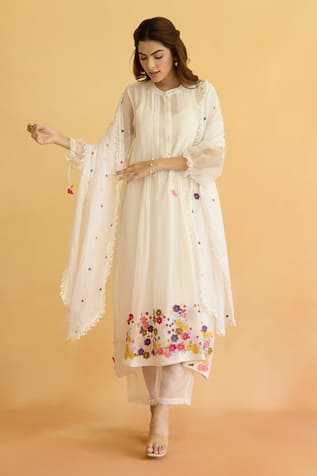 Naaz By Noor Ivory Floral Chanderi Kurta Set 