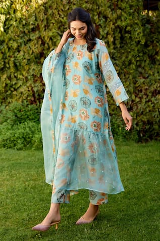 Naaz By Noor Blue Printed Kurta Set  